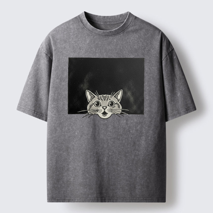 Tokyo-Tiger Surprised Cat Washed T-Shirt