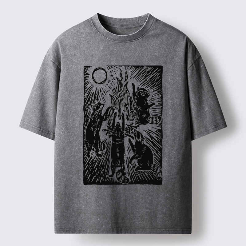 Tokyo-Tiger Raccoons And Campfires Washed T-Shirt