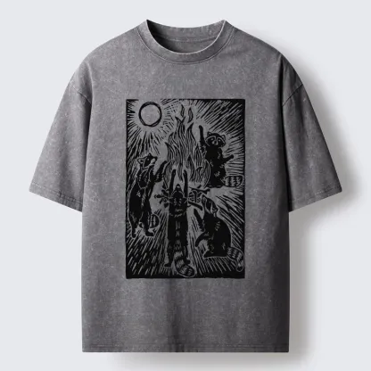 Tokyo-Tiger Raccoons And Campfires Washed T-Shirt