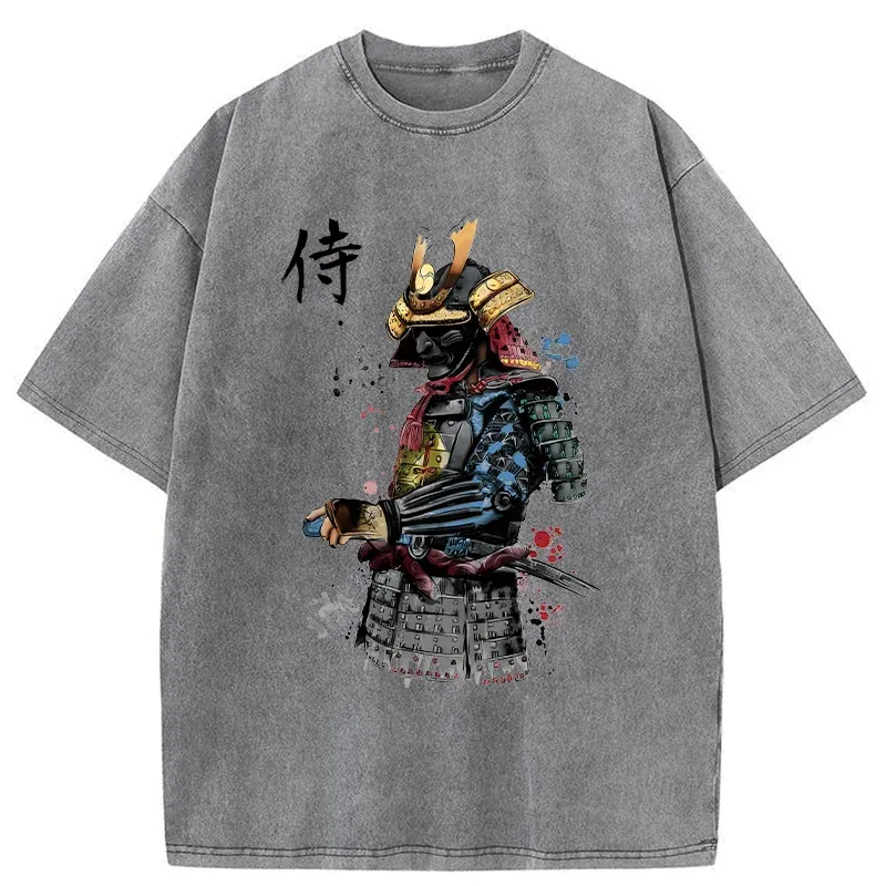 Tokyo-Tiger Retro Japanese Samurai Washed T-Shirt