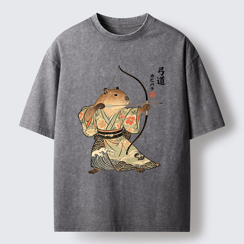 Tokyo-Tiger Capybara Archery Washed T-Shirt