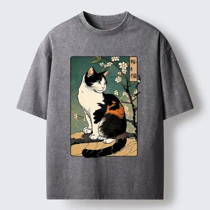 Tokyo-Tiger The Cat Under the Sakura Washed T-Shirt