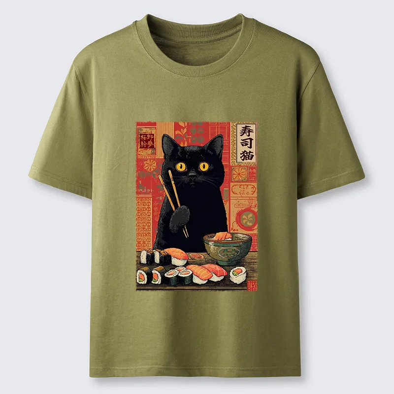 Tokyo-Tiger Neko Eats Sushi Classic T-Shirt