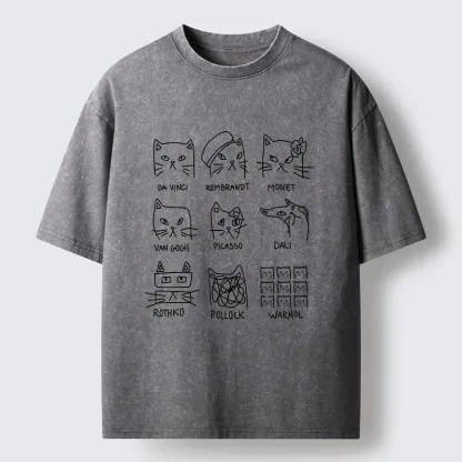 Tokyo-Tiger Artistic Cats Washed T-Shirt