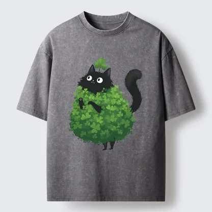 Tokyo-Tiger St. Patrick's Day Decorated Cat Washed T-Shirt