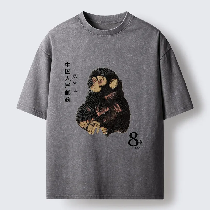 Tokyo-Tiger Cute Little Monkey Washed T-Shirt