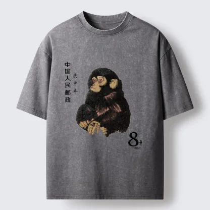 Tokyo-Tiger Cute Little Monkey Washed T-Shirt