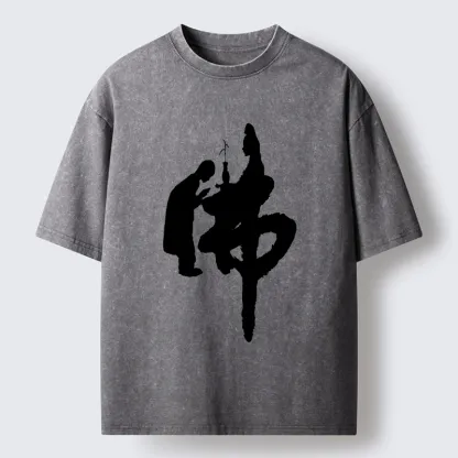 Tokyo-Tiger Buddha Kanji Washed T-Shirt