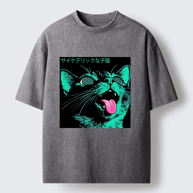 Tokyo-Tiger Psychedelic Kitten Washed T-Shirt