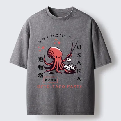 Tokyo-Tiger Cute Octopus Washed T-Shirt