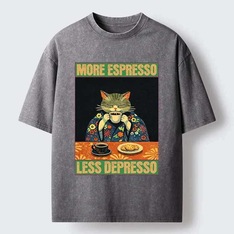 Tokyo-Tiger Cat Tasting Coffee Washed T-Shirt