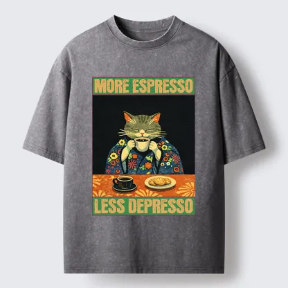 Tokyo-Tiger Cat Tasting Coffee Washed T-Shirt