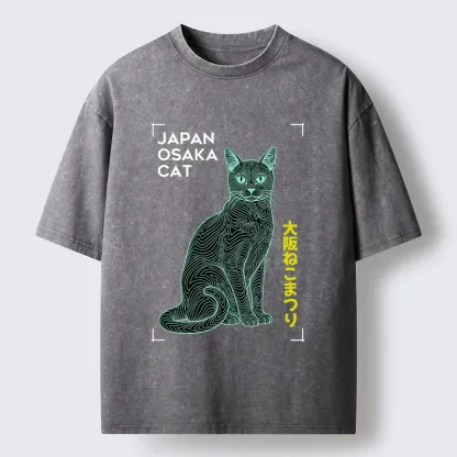 Tokyo-Tiger Line Cat Washed T-Shirt