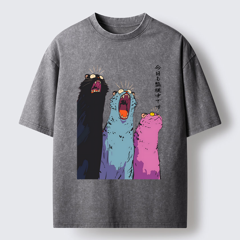 Tokyo-Tiger Howling Cat Washed T-Shirt
