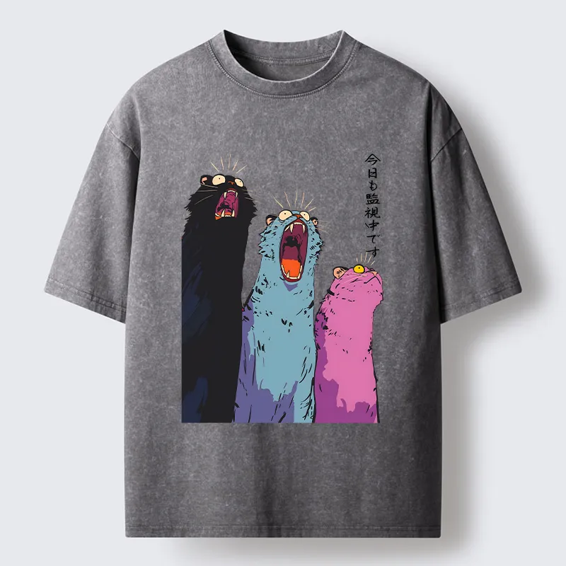Tokyo-Tiger Howling Cat Washed T-Shirt