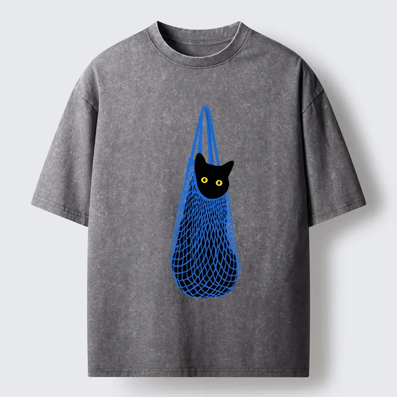 Tokyo-Tiger Cat In A Bag Washed T-Shirt