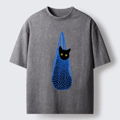 Tokyo-Tiger Cat In A Bag Washed T-Shirt