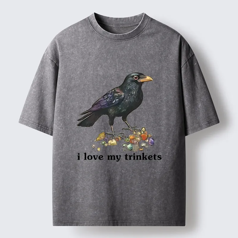 Tokyo-Tiger Crow Likes Its Little Ornaments Washed T-Shirt