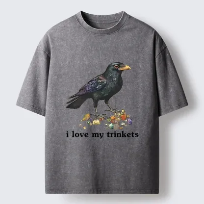 Tokyo-Tiger Crow Likes Its Little Ornaments Washed T-Shirt