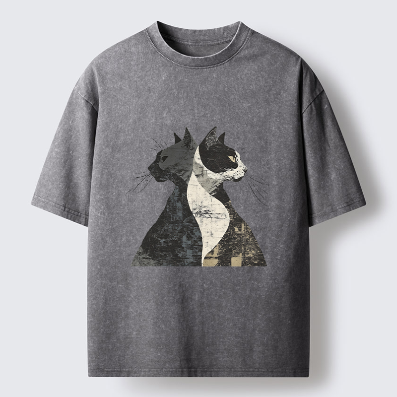 Tokyo-Tiger Silhouette Of Two Black Cats Washed T-Shirt