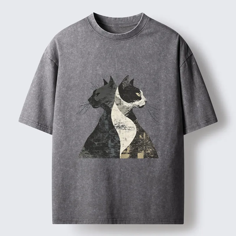 Tokyo-Tiger Silhouette Of Two Black Cats Washed T-Shirt