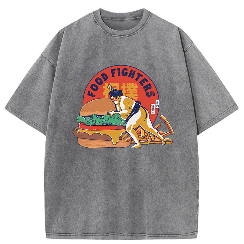 Tokyo-Tiger Sumo Wrestler Pushing Burger Washed T-Shirt