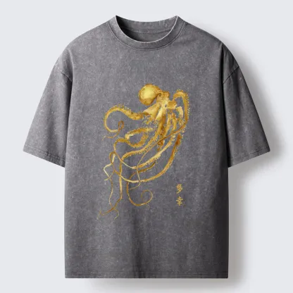 Tokyo-Tiger Octopus Ink Painting Washed T-Shirt
