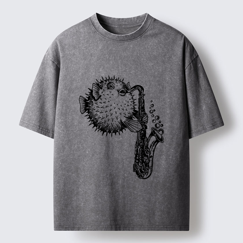 Tokyo-Tiger Pufferfish Performance Washed T-Shirt