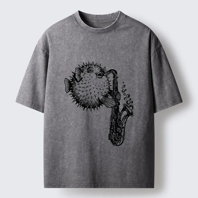 Tokyo-Tiger Pufferfish Performance Washed T-Shirt