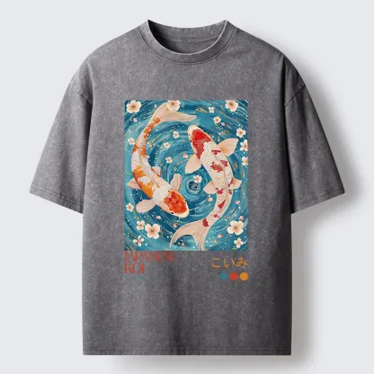 Tokyo-Tiger Koi In The Water Washed T-Shirt