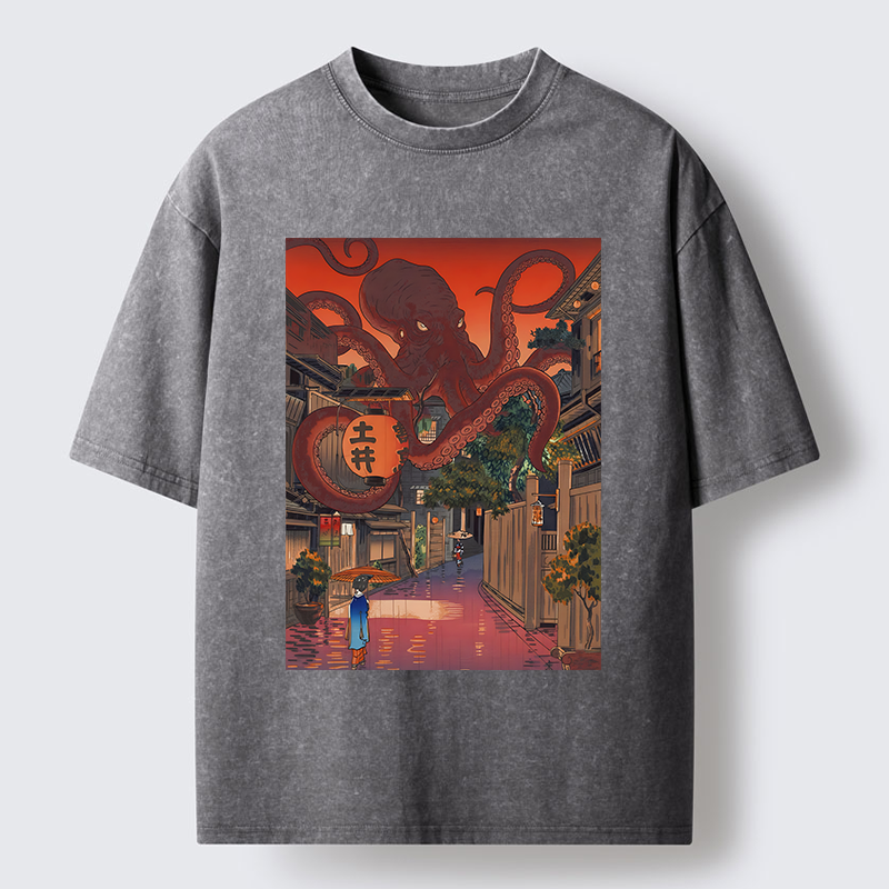 Tokyo-Tiger Monsters Attack The Village Washed T-Shirt