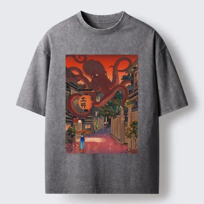 Tokyo-Tiger Monsters Attack The Village Washed T-Shirt