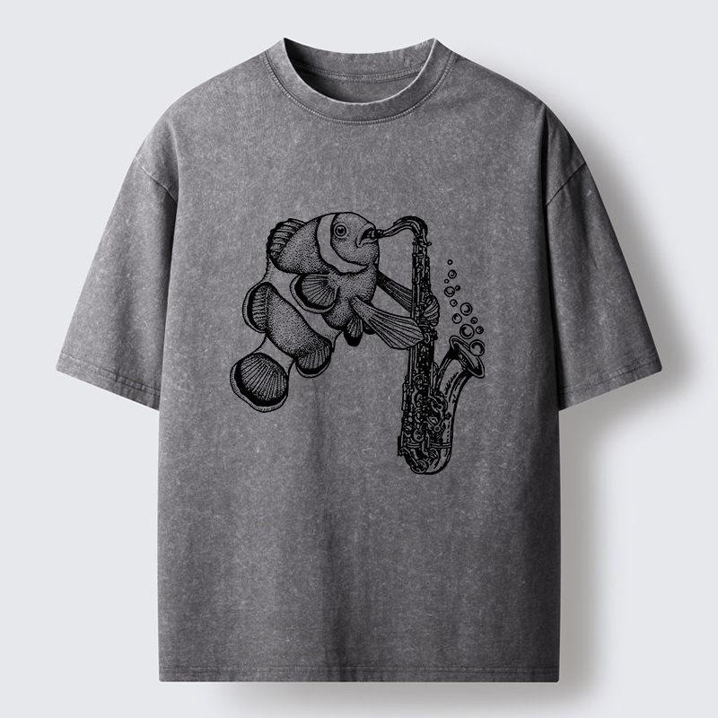 Tokyo-Tiger Clownfish Playing The Saxophone Washed T-Shirt