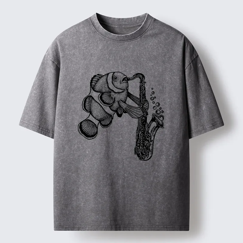Tokyo-Tiger Clownfish Playing The Saxophone Washed T-Shirt