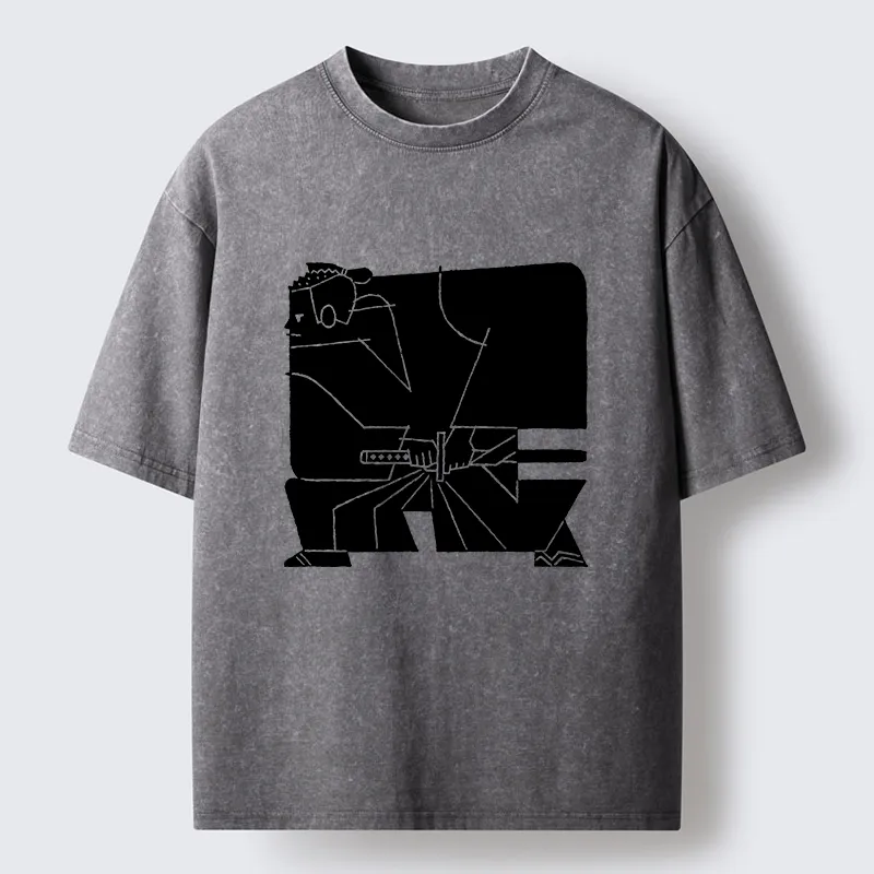 Tokyo-Tiger Pattern Design Samurai Washed T-Shirt
