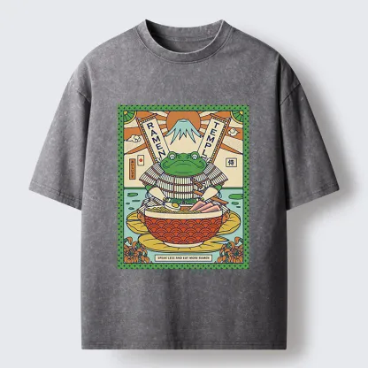 Tokyo-Tiger Frog Samurai Eating Ramen Washed T-Shirt