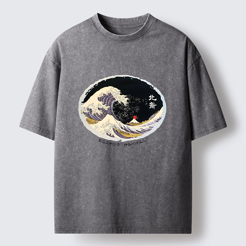 Tokyo-Tiger Katsushika Hokusai Waves Washed T-Shirt