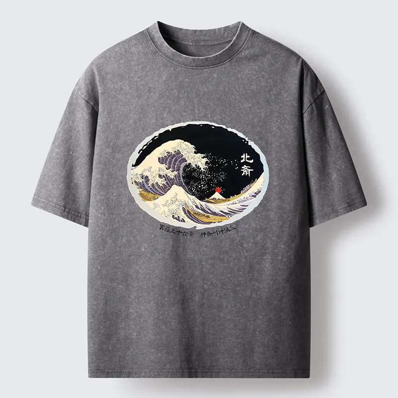 Tokyo-Tiger Katsushika Hokusai Waves Washed T-Shirt