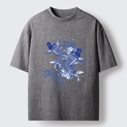 Tokyo-Tiger Traditional Koi Pattern Washed T-Shirt