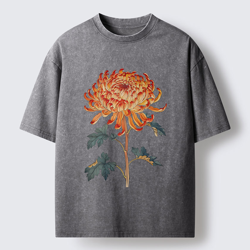 Tokyo-Tiger Japanese Chrysanthemum Washed T-Shirt