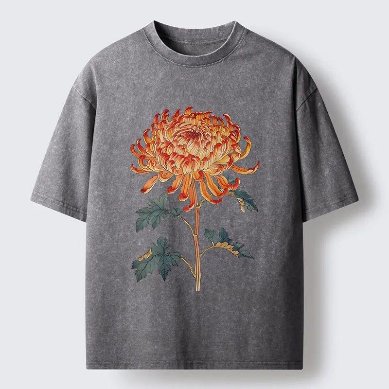 Tokyo-Tiger Japanese Chrysanthemum Washed T-Shirt
