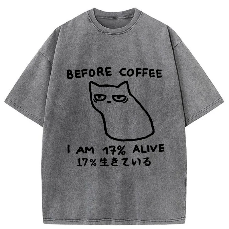 Tokyo-Tiger Before Coffee I Am 17% Alive Washed T-Shirt