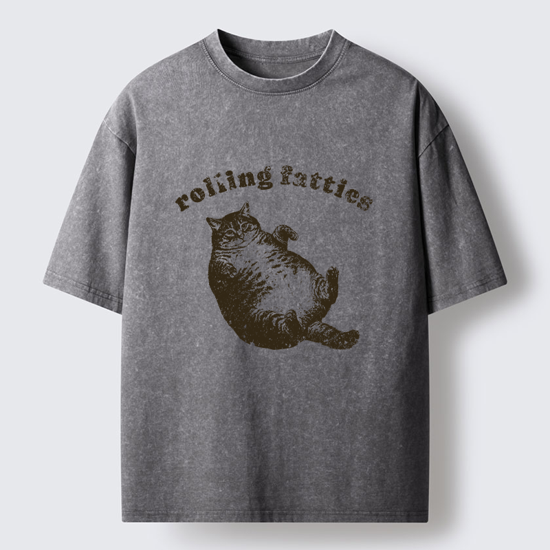 Tokyo-Tiger Rolling Fatties Fat Cat  Washed T-Shirt