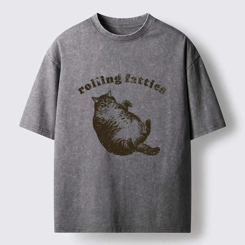 Tokyo-Tiger Rolling Fatties Fat Cat  Washed T-Shirt