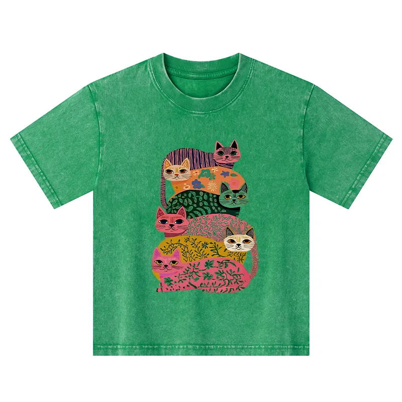 Tokyo-Tiger Colorful Cats Kids Washed T-Shirt Sale