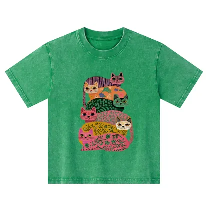 Tokyo-Tiger Colorful Cats Kids Washed T-Shirt