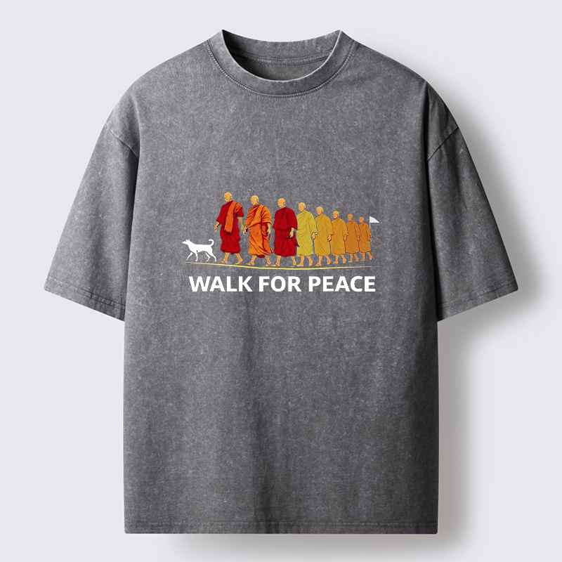 Tokyo-Tiger Walk For Peace Monks And Dog Washed T-Shirt