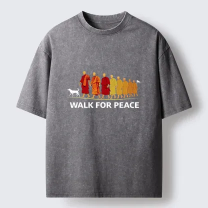 Tokyo-Tiger Walk For Peace Monks And Dog Washed T-Shirt