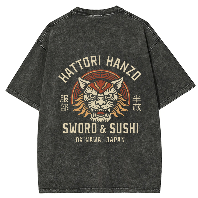 Tokyo-Tiger Hattori Lion Japanese Samurai Back Washed T-Shirt