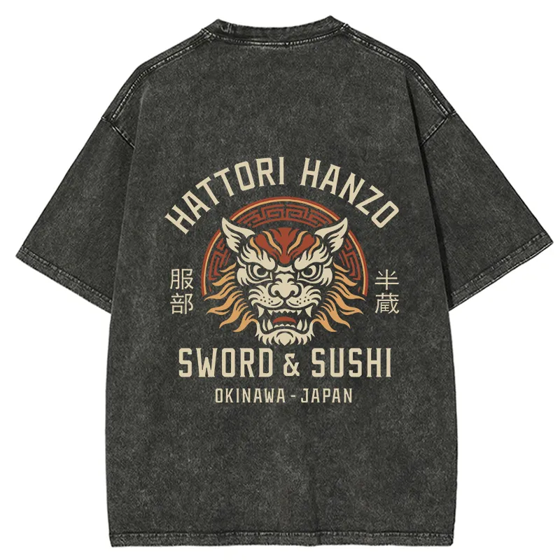 Tokyo-Tiger Hattori Lion Japanese Samurai Back Washed T-Shirt Sale
